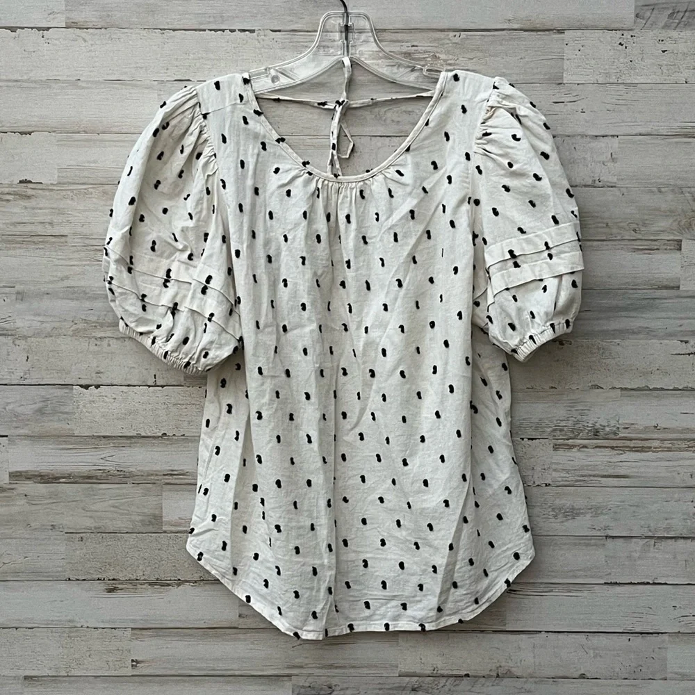 Madewell Stitch Detail with Puff Sleeve and Open Back Tie Blouse